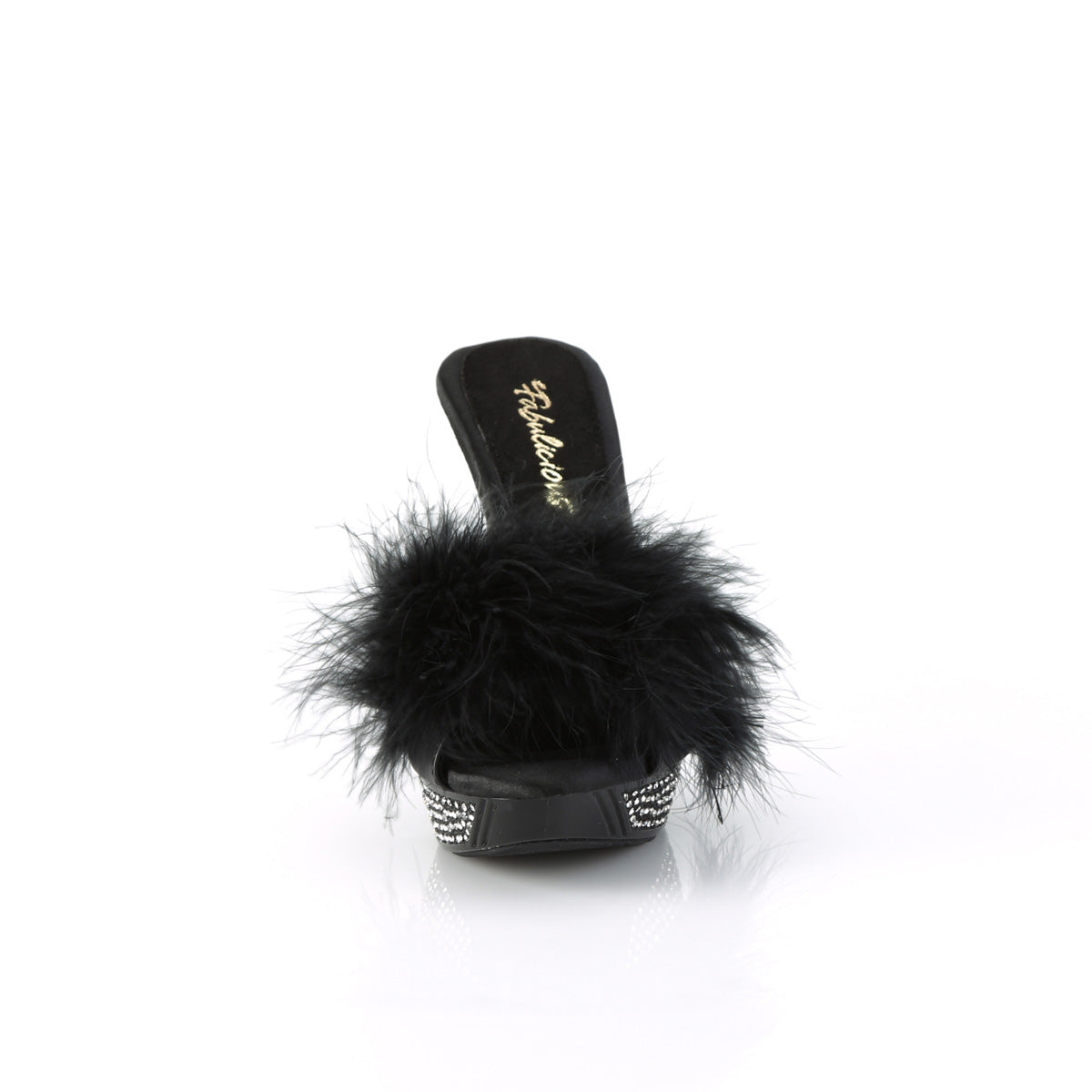 elegant 401f fabulicious black marabou faux leather black shoes
