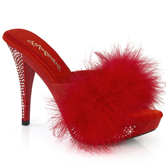 ELEGANT-401F Fabulicious 4 1/2" Elegant Red Marabou-Faux Leather/Red Shoes