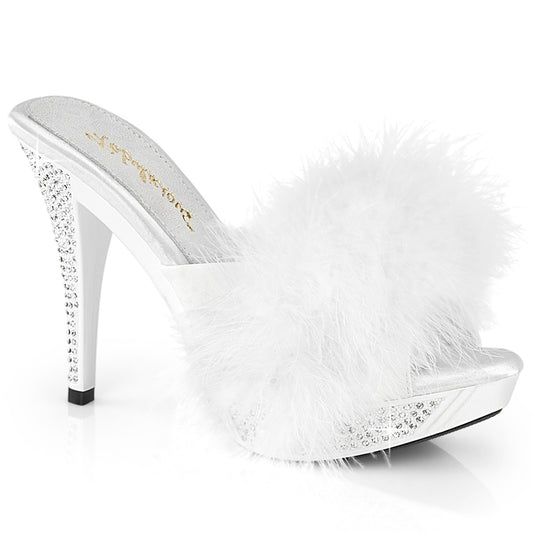 ELEGANT-401F Fabulicious 4 1/2" Elegant White Marabou-Faux Leather/White Shoes