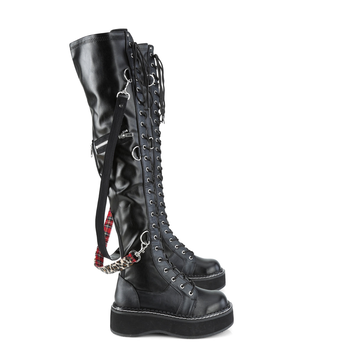 Demonia Emily-375 2 PF STR Thigh-High Lace-Up Boot