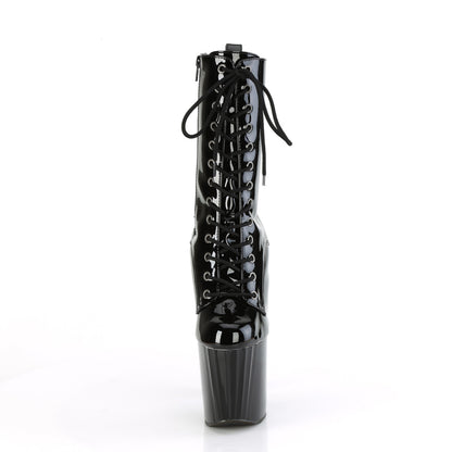 ENCHANT-1040 Pleaser Black Patent Lace Up Front Ankle Boots