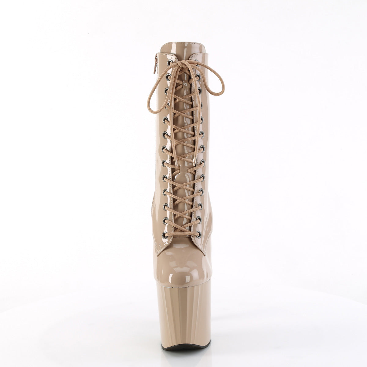 ENCHANT-1040 Pleaser Nude Patent Lace Up Platform Ankle Boots