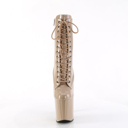 ENCHANT-1040 Pleaser Nude Patent Lace Up Platform Ankle Boots