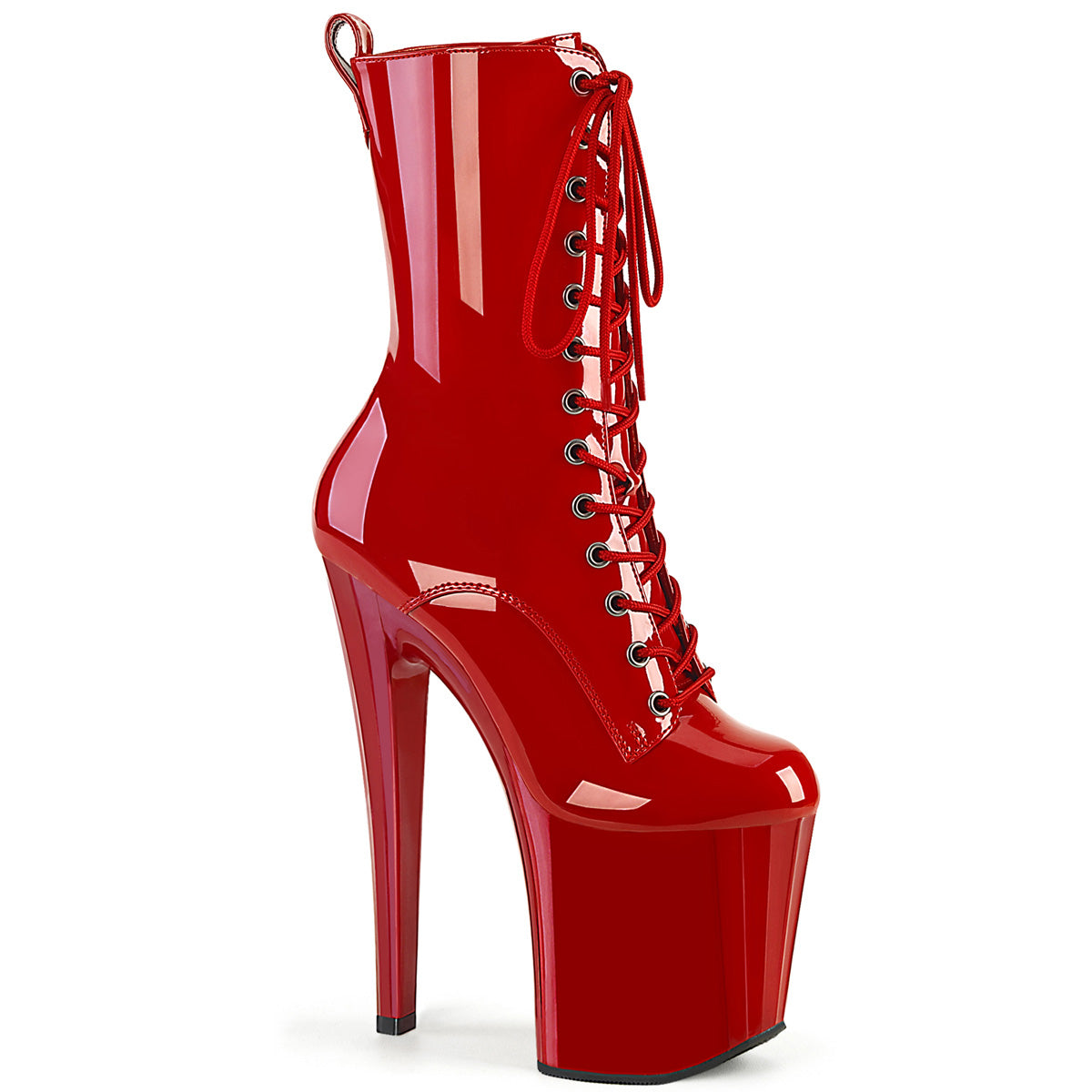 ENCHANT-1040 Pleaser Red Patent Lace Up Pole Dancing Ankle Boots