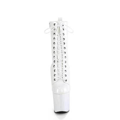ENCHANT-1040 Pleaser White Patent Lace Up Pole Dance Ankle Boots
