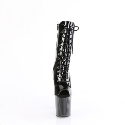 ENCHANT-1041 Pleaser Black Patent Open Toe Stripper Ankle Boots