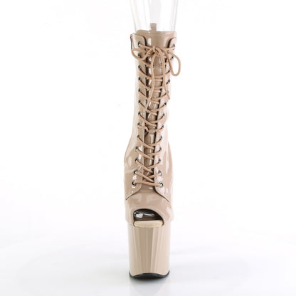 ENCHANT-1041 Pleaser Nude Lace Up Ankle Boots