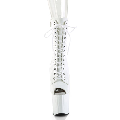 ENCHANT-1041 Pleaser White Lace Up Pole Dance Ankle Boots