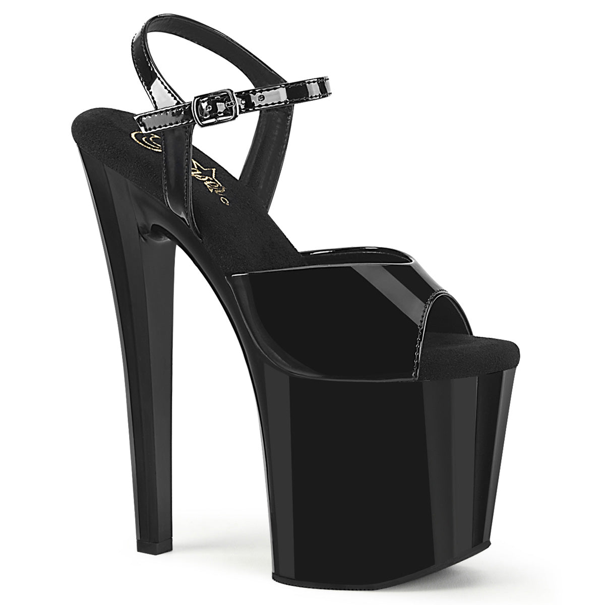 ENCHANT-709 Pleaser 8 Inch Heel Black Pat/Black Platforms Pole Shoes (Exotic Dancing)