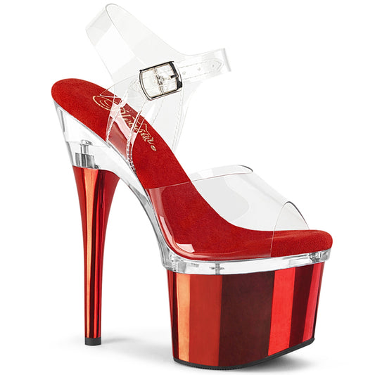 ESTEEM-708 Pleaser 7 Inch Red Chrome Platform Dance Shoes