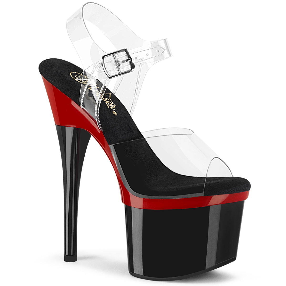 ESTEEM-708 7" Heel Clear/Red-Black Pole Dancing -Pleaser- Sexy Shoes