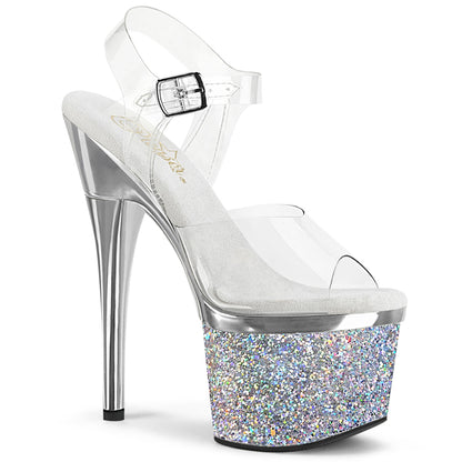 Esteem-708Chlg 7 "Heel Clear Silver Glitter Strippers Pantofi