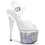 ESTEEM-708CK Pleaser 7 Inch Silver Crackle Platforms Exotic Dancing Heels