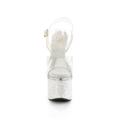 ESTEEM-708LG Pleaser 7 Inch White Glitter Platform High Heel Shoes