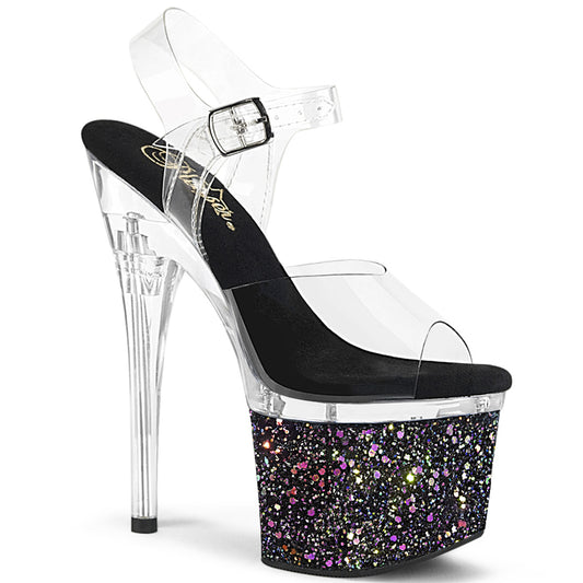 ESTEEM-708LG Pleaser 7 Inch Black Glitter Platform Dance Shoes
