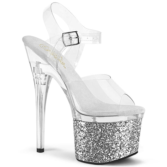 ESTEEM-708LG Pleaser 7 Inch Silver Glitter Platform High Heel Shoes
