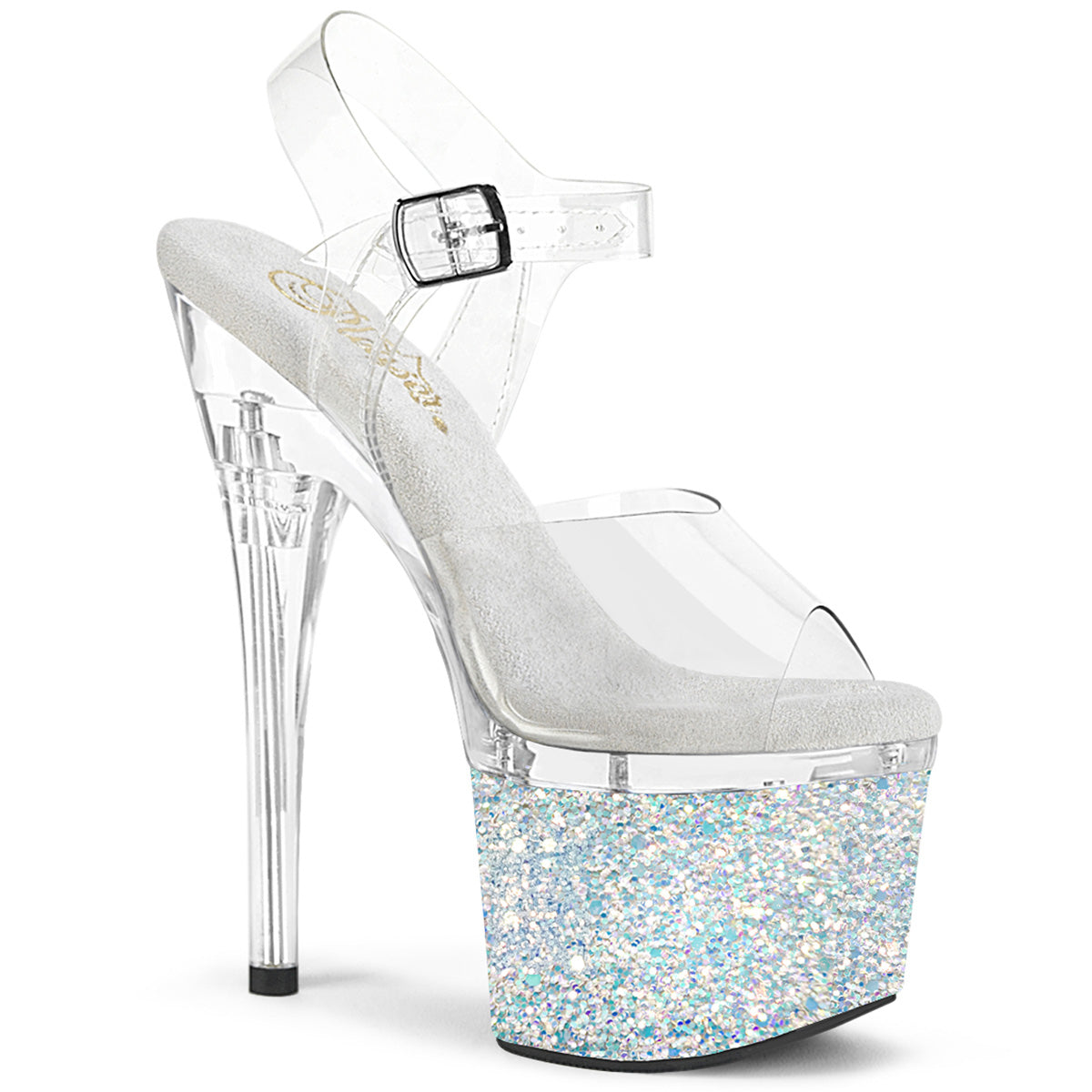 ESTEEM-708LG Pleaser 7 Inch White Glitter Platform High Heel Shoes