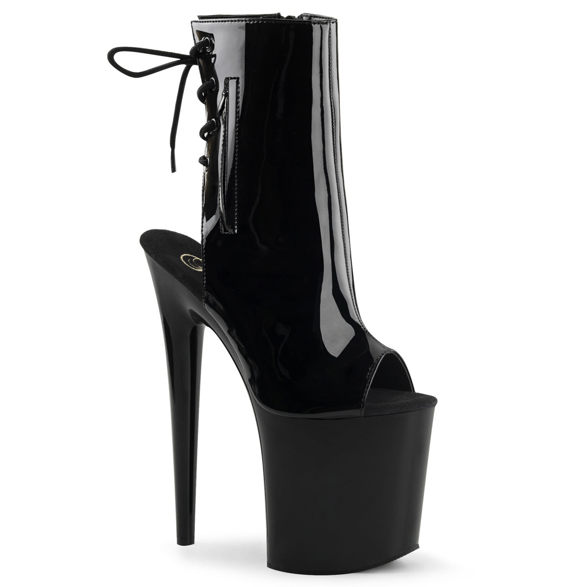 FLAMINGO-1018 8" Heel Black Patent  Stripper Platforms High Heels