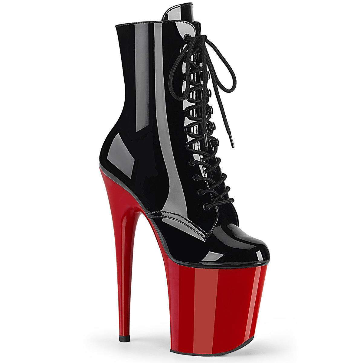 FLAMINGO-1020 8" Black Patent and Red Pole Dancer Platform Shoes