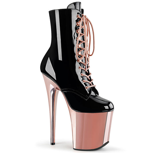 FLAMINGO-1020 8" Heel Black with Rose Gold Chrome Sexy Shoes