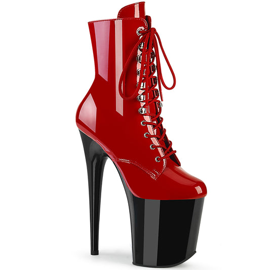 FLAMINGO-1020 Pleaser Ankle/Mid-Calf Boots Red Pat/Black Platforms (Exotic Dancing)