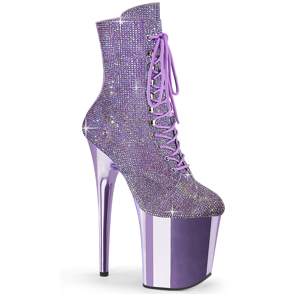 FLAMINGO-1020CHRS Pleaser Lavender Bling Exotic Dancing Chrome Platform Ankle Boots