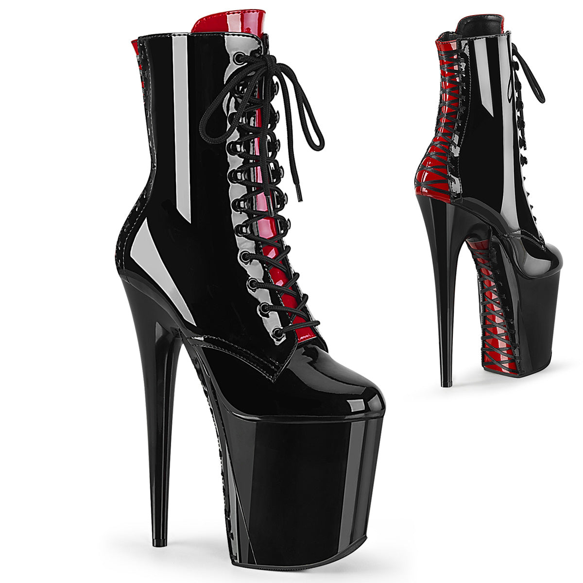 FLAMINGO-1020FH 8" Heel Black Patent Pole Dancing Platforms-Pleaser- Sexy Shoes