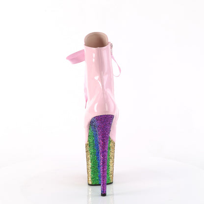 FLAMINGO-1020HG Pleaser Baby Pink Exotic Dancing Rainbow Glitter Platforms Ankle Boots