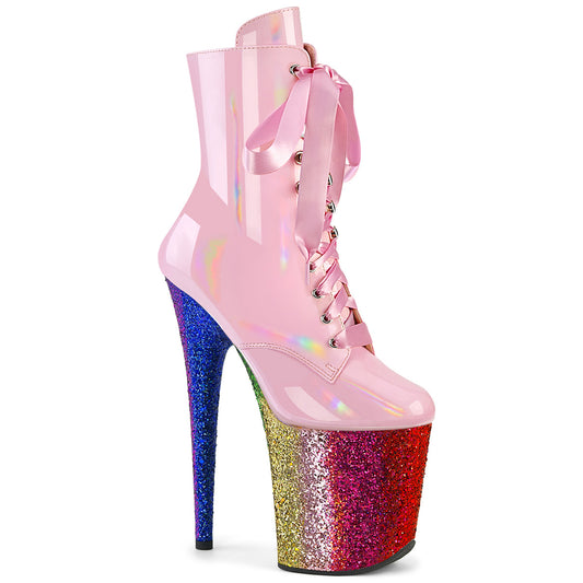 FLAMINGO-1020HG Pleaser Baby Pink Exotic Dancing Rainbow Glitter Platforms Ankle Boots