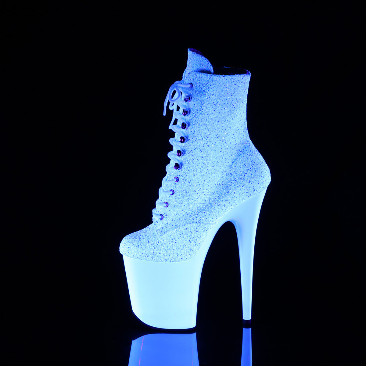 FLAMINGO-1020LG Pleaser 8 Inch Heel Neon White Glitter Ankle Boots Exotic Dancing