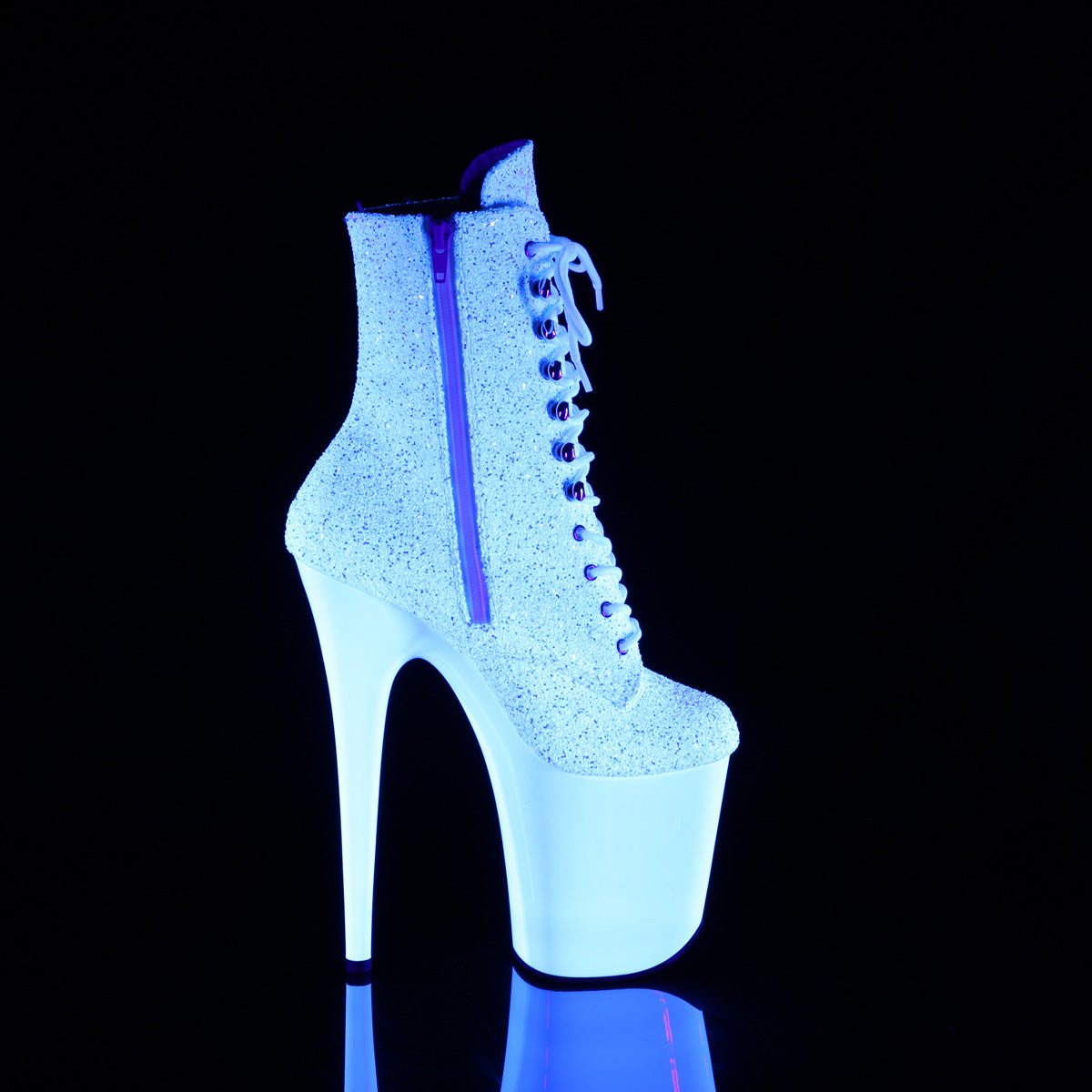 FLAMINGO-1020LG Pleaser 8 Inch Heel Neon White Glitter Ankle Boots Exotic Dancing