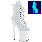 FLAMINGO-1020LG Pleaser 8 Inch Heel Neon White Glitter Ankle Boots Exotic Dancing