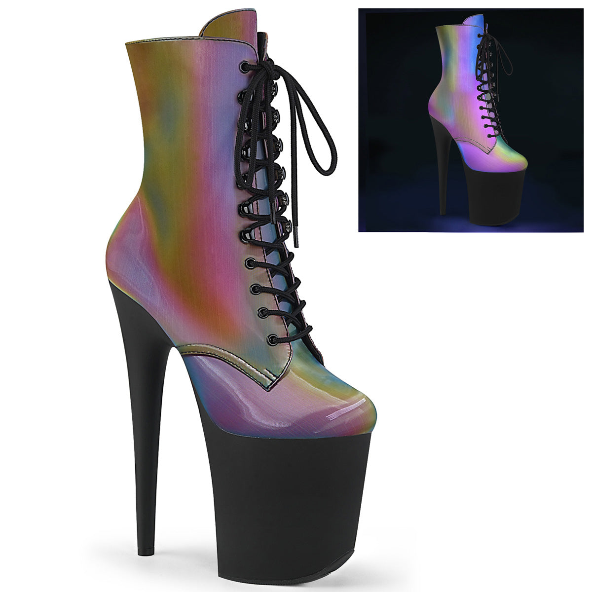 FLAMINGO-1020REFL 8 Inch Heel Rainbow Pole Dancing Platforms-Pleaser- Sexy Shoes