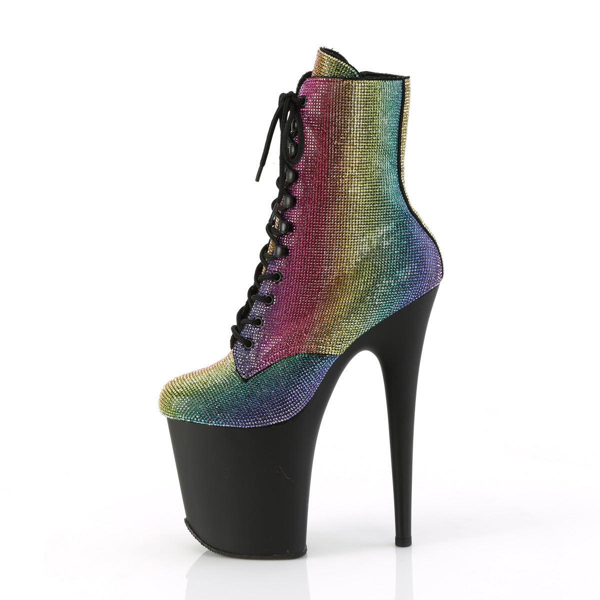 FLAMINGO-1020RS Pleaser Ankle/Mid-Calf Boots Rainbow RS/Black Matte Platforms (Exotic Dancing)