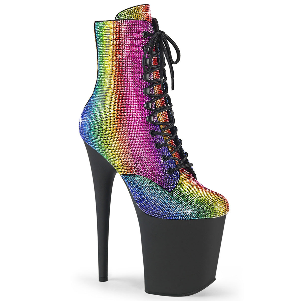 FLAMINGO-1020RS Pleaser Ankle/Mid-Calf Boots Rainbow RS/Black Matte Platforms (Exotic Dancing)