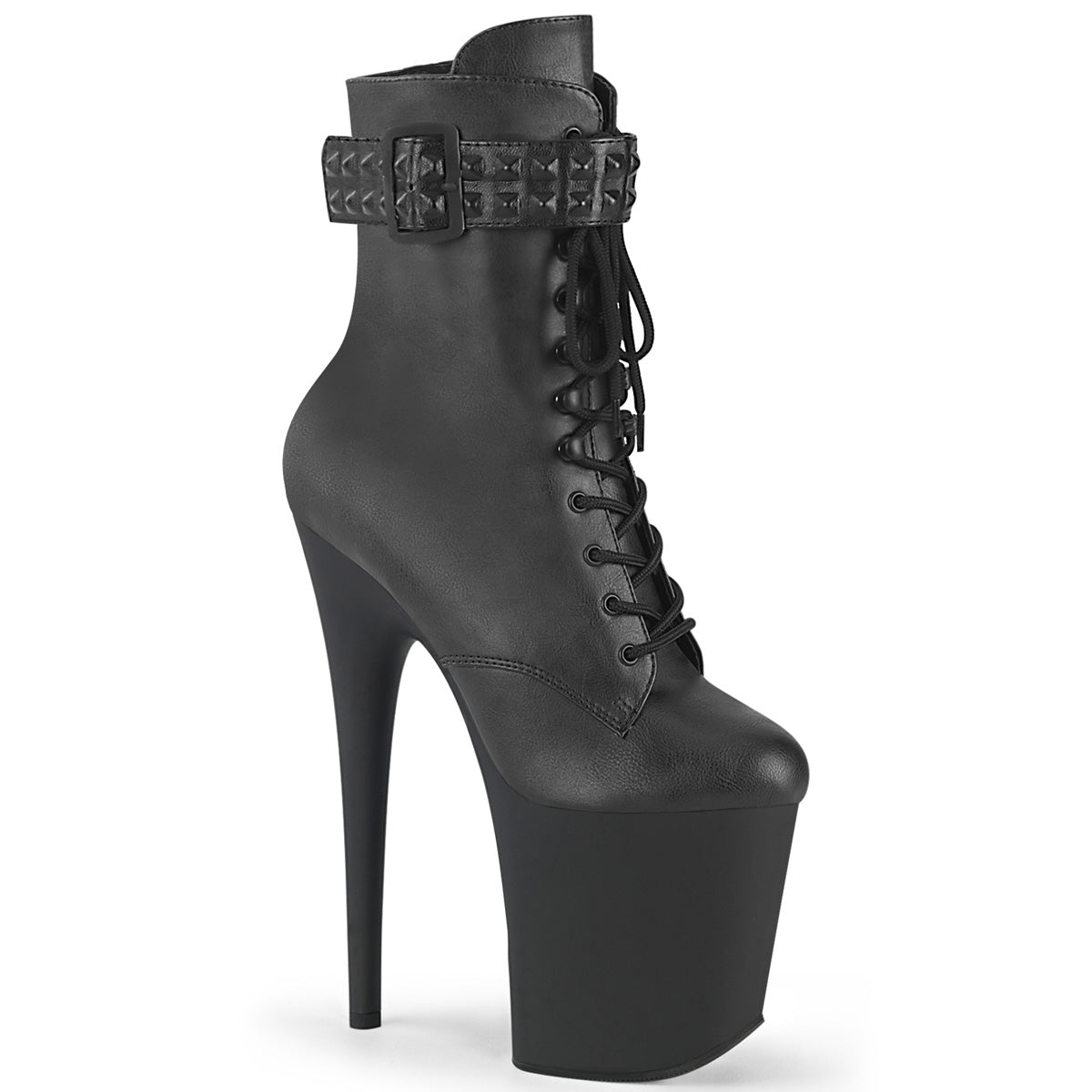 FLAMINGO-1020STR Pleaser Black Faux Leather Exotic Dancing Ankle Boots