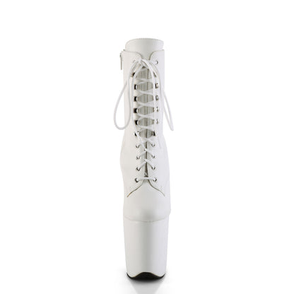 FLAMINGO-1020WR Pleaser Ankle/Mid-Calf Boots White Faux Leather/White Faux Leather Platforms (Exotic Dancing)