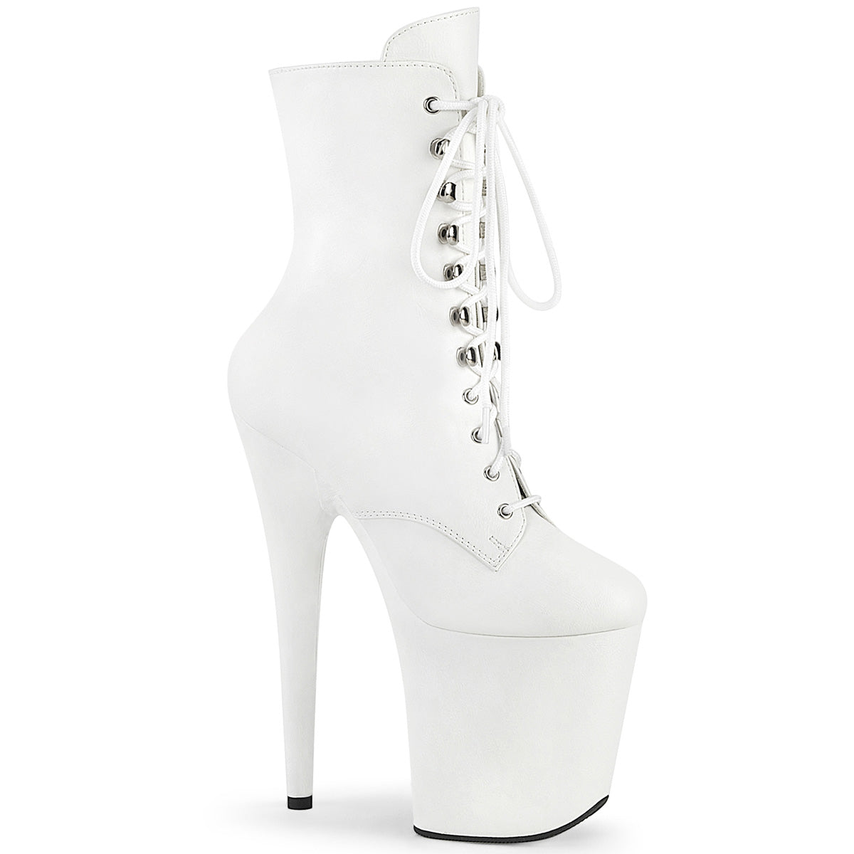 FLAMINGO-1020WR Pleaser Ankle/Mid-Calf Boots White Faux Leather/White Faux Leather Platforms (Exotic Dancing)
