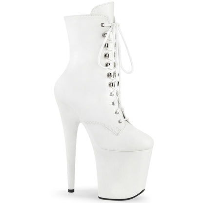 FLAMINGO-1020WR Pleaser Ankle/Mid-Calf Boots White Faux Leather/White Faux Leather Platforms (Exotic Dancing)