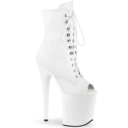 FLAMINGO-1021 Pleaser 8 Inch Heel White Exotic Dancing Lace Up Ankle Boots