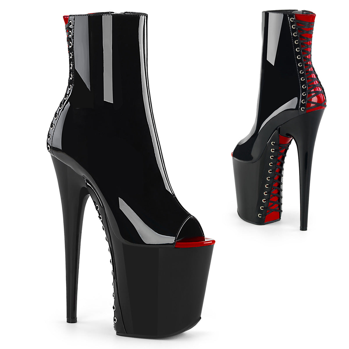 FLAMINGO-1025 8" Heel Black and Red  Stripper Platforms High Heels