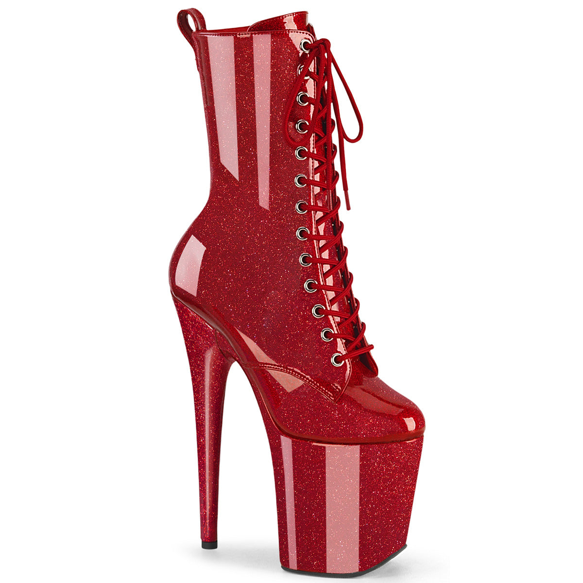 FLAMINGO-1040GP Pleaser 8 Inch Heel Red Gltter Ankle Boots Exotic Dancing