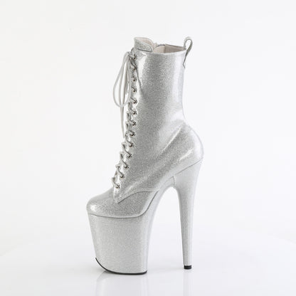 FLAMINGO-1040GP Pleaser 8 Inch Heel Silver Glitter Lace Up Ankle Boots