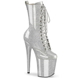 FLAMINGO-1040GP Pleaser 8 Inch Heel Silver Glitter Lace Up Ankle Boots