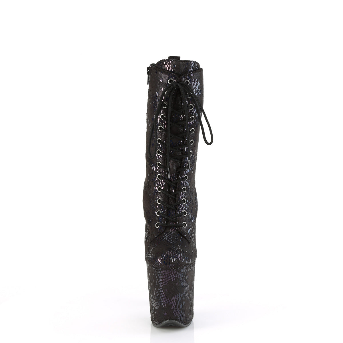 FLAMINGO-1040SPF Pleaser 8 Inch Heel Black Snake Print Ankle Boots