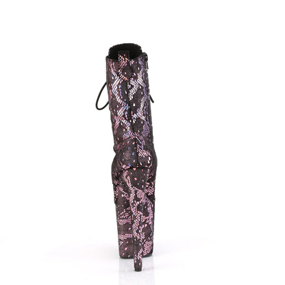 FLAMINGO-1040SPF Pleaser 8 Inch Heel Pink Metallic Snake Print Ankle Boots