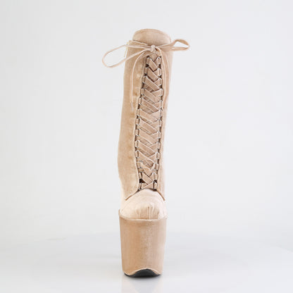 FLAMINGO-1045VEL Cream Velvet Pleaser Pole Dancing Ankle Boots