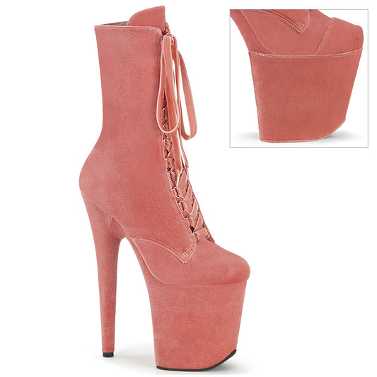 FLAMINGO-1045VEL Pleaser 8 Inch Heel Dusty Pink Exotic Dancing Velvet Ankle Boots