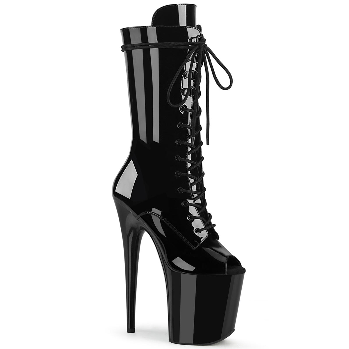 FLAMINGO-1051 8" Heel Black Patent  Stripper Platforms High Heels