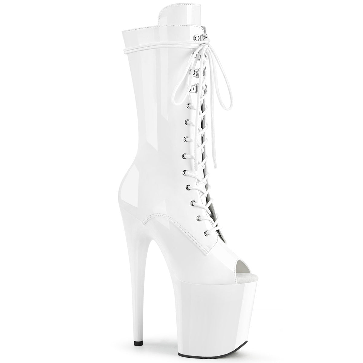 FLAMINGO-1051 8" Heel White Patent  Stripper Platforms High Heels
